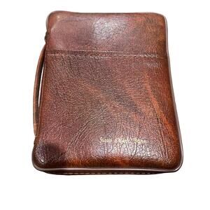Vintage 1979 Bible & Brown Leather Bible Case Zippered with Pockets Handle Mono